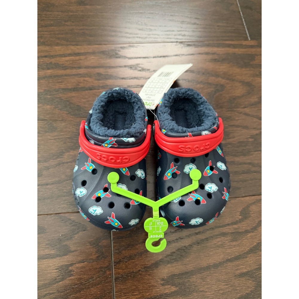 Crocs Baya Lined Printed Clog T Toddler Navy Rocket Ship Shoes 207653-4BA C7